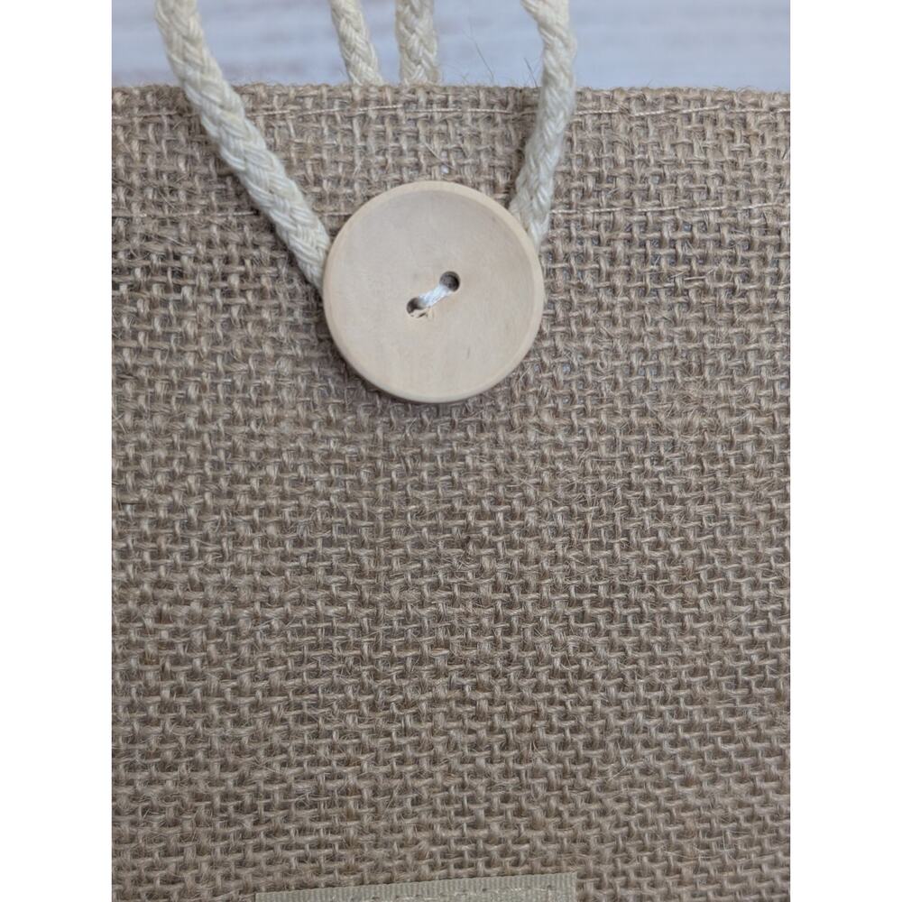 Boho "Hello Weekend" Large Burlap Jute Tote Bag Cottagecore Beach Travel NWT - Picture 4 of 9